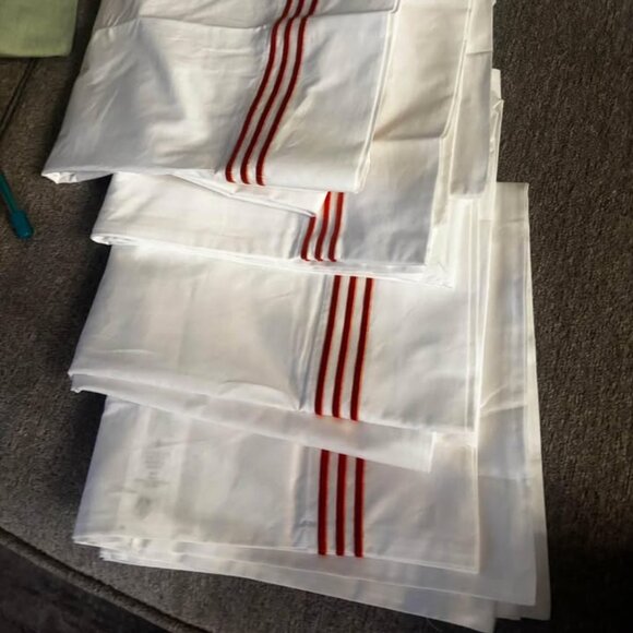 2 Brand New Pottery Barn White KING Pillowcases with Orange Embroidered Borders - Picture 1 of 4